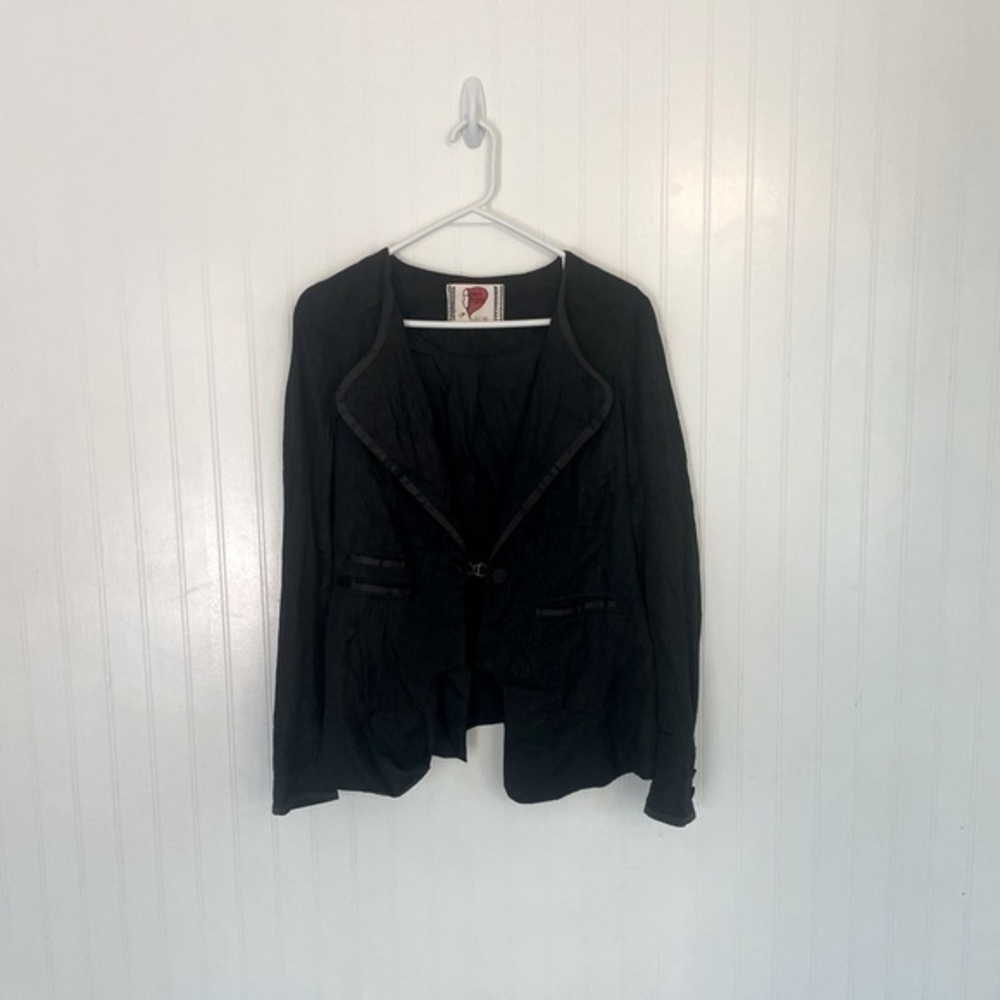 Free People Vintage Crinkle Crushed Satin Tuxedo Jacket Blazer - 8